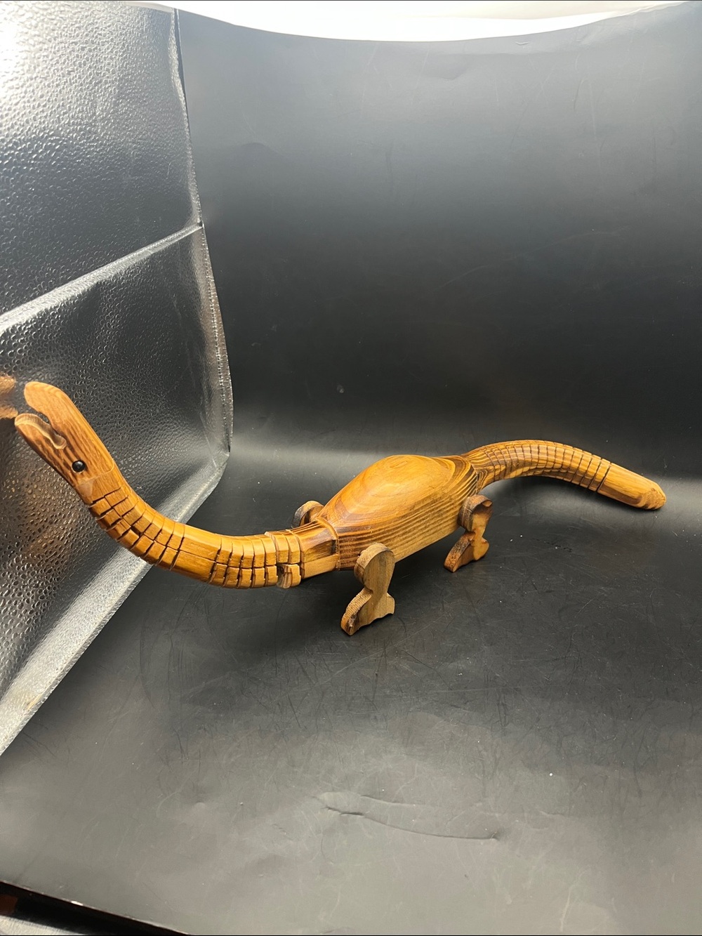 Brontosaurus/Apatosaurus Hand-Carved Wood Toy Dinosaur w/Moving Parts 19”